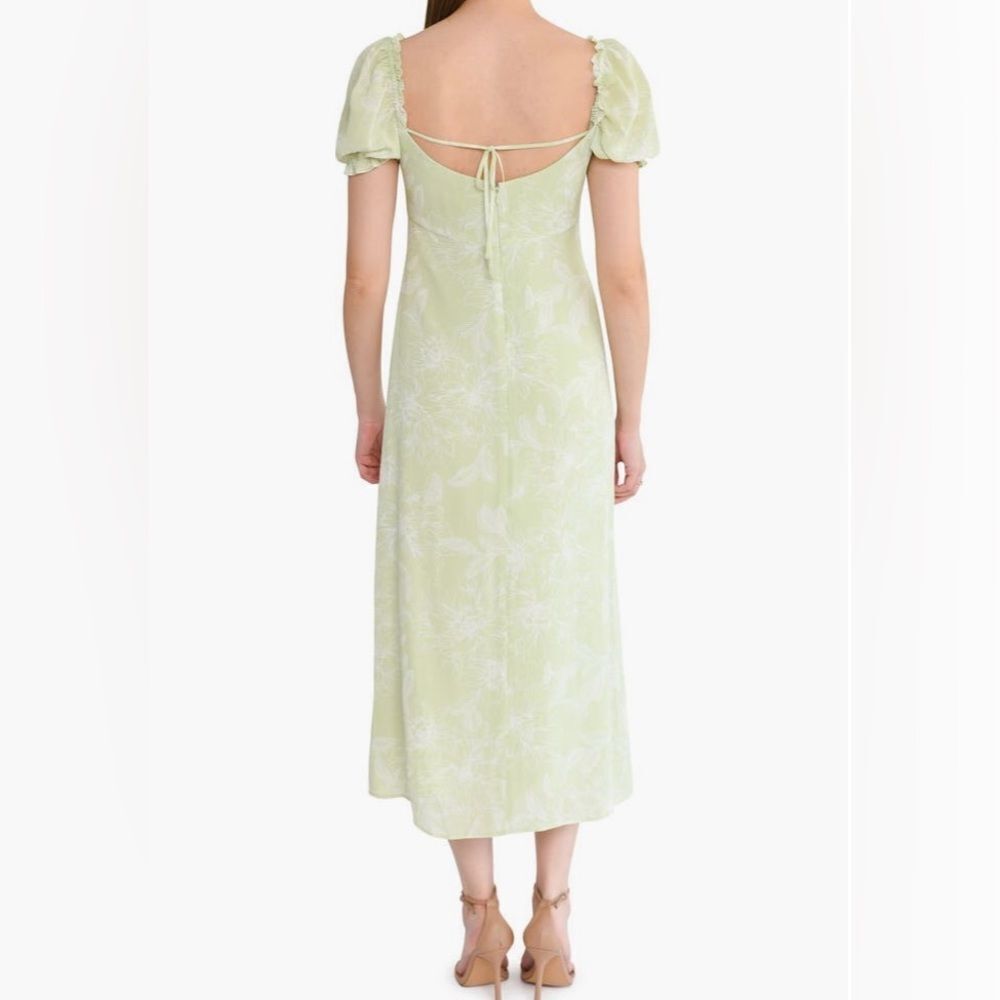 Wayf Light Green Floral Square-Neck Puff Sleeve Midi Dress - Picture 3 of 9